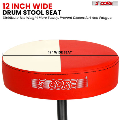 5Core Drum Throne Adjustable Guitar Stool Padded Drummer Seat for Adults & Kids RED