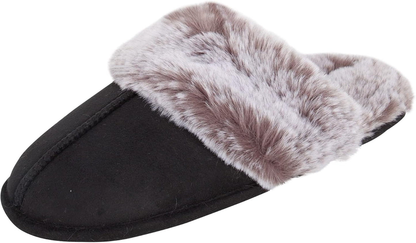 Women'S Comfy Faux Fur House Slipper Slip-On Scuff Memory Foam Soft Plush Lining